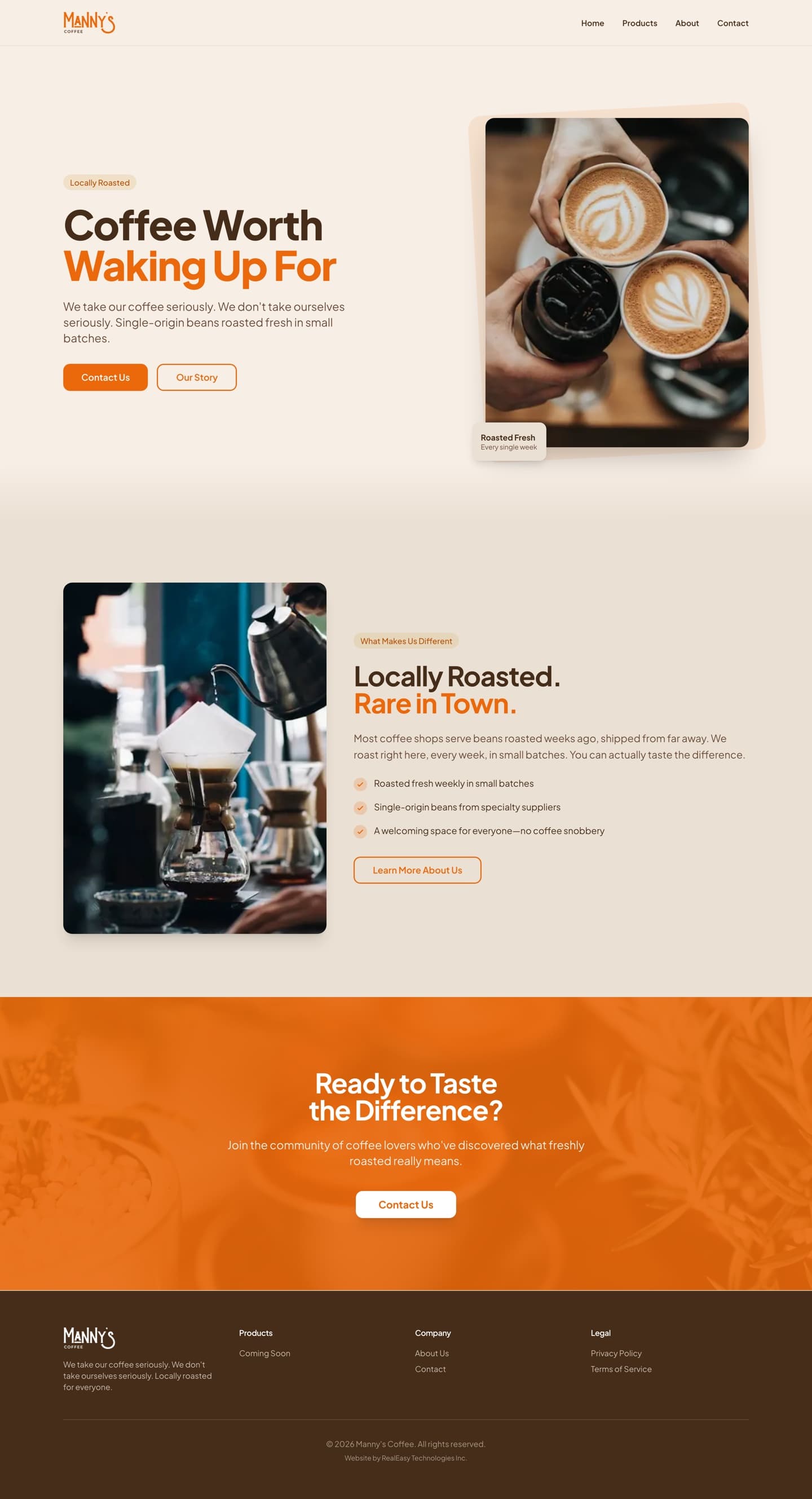 The Manny's Coffee website